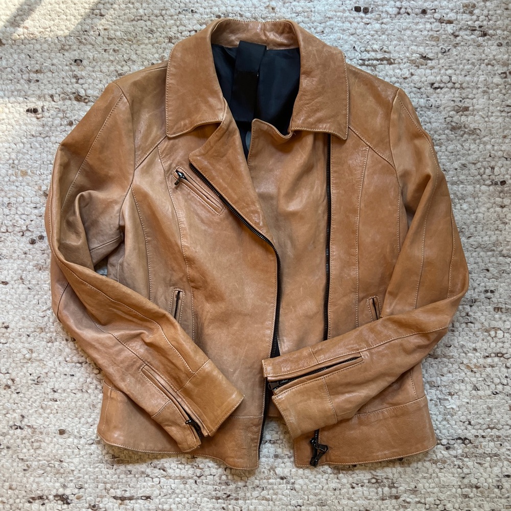 Italian Camel Leather Jacket for Women